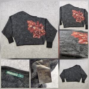 Troubadour Sweater Womens Medium Black Floral Mohair Wool Blend Pullover Cozy